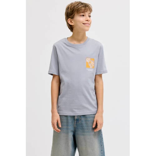 JACK & JONES JUNIOR T-shirt grijsblauw Jongens Katoen Ronde hals Printopdruk - maat 140 afbeelding