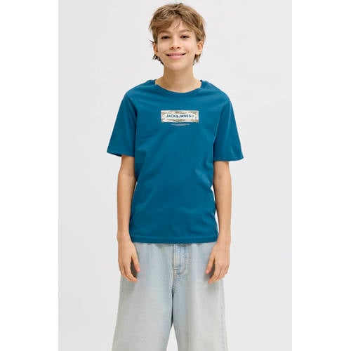 JACK & JONES JUNIOR T-shirt blauw Jongens Katoen Ronde hals Logo - maat 128 afbeelding