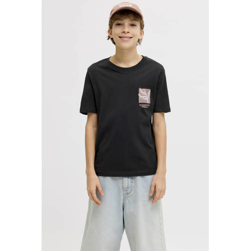 JACK & JONES JUNIOR T-shirt zwart Jongens Katoen Ronde hals Printopdruk - maat 140 afbeelding