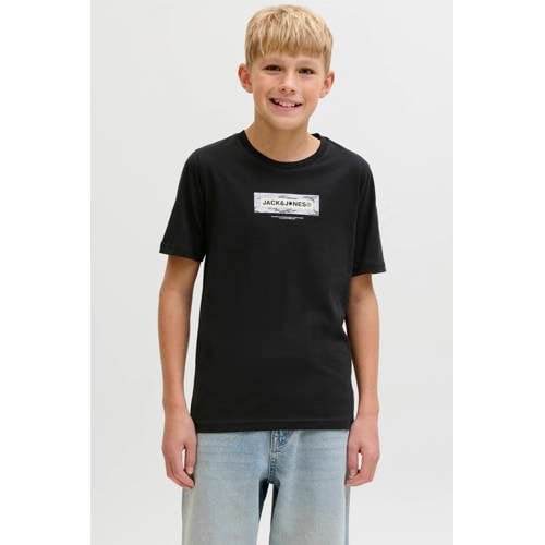 JACK & JONES JUNIOR T-shirt zwart Jongens Katoen Ronde hals Logo - maat 176 afbeelding