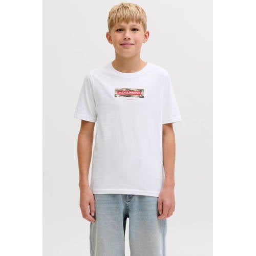 JACK & JONES JUNIOR T-shirt wit Jongens Katoen Ronde hals Logo - maat 176 afbeelding