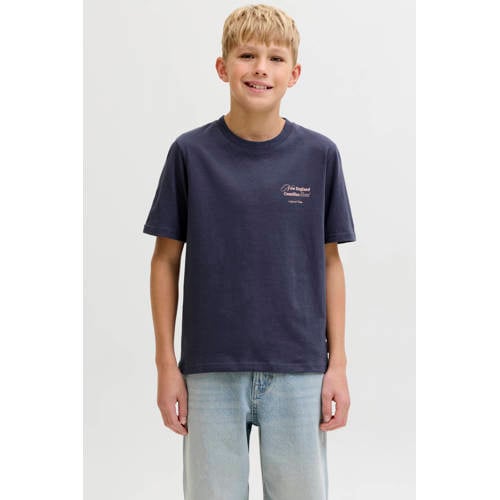 JACK & JONES JUNIOR T-shirt met backprint grijsblauw Jongens Katoen Ronde hals - maat 140 afbeelding