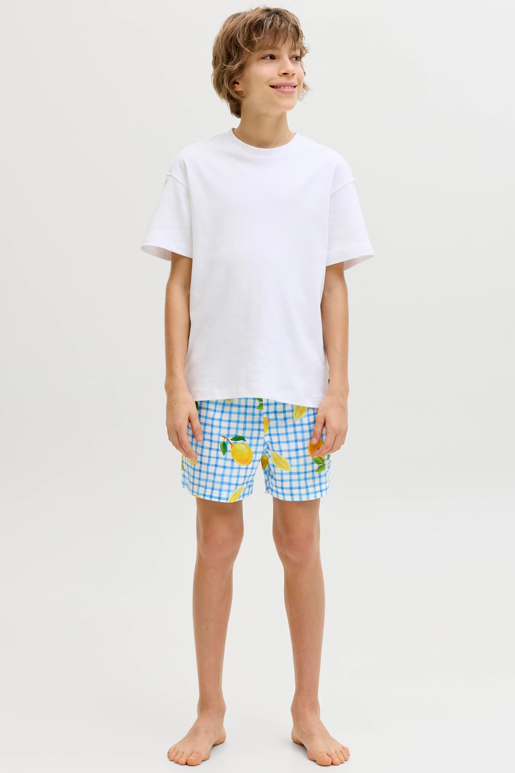 JACK & JONES JUNIOR zwemshort lichtblauw/geel/wit