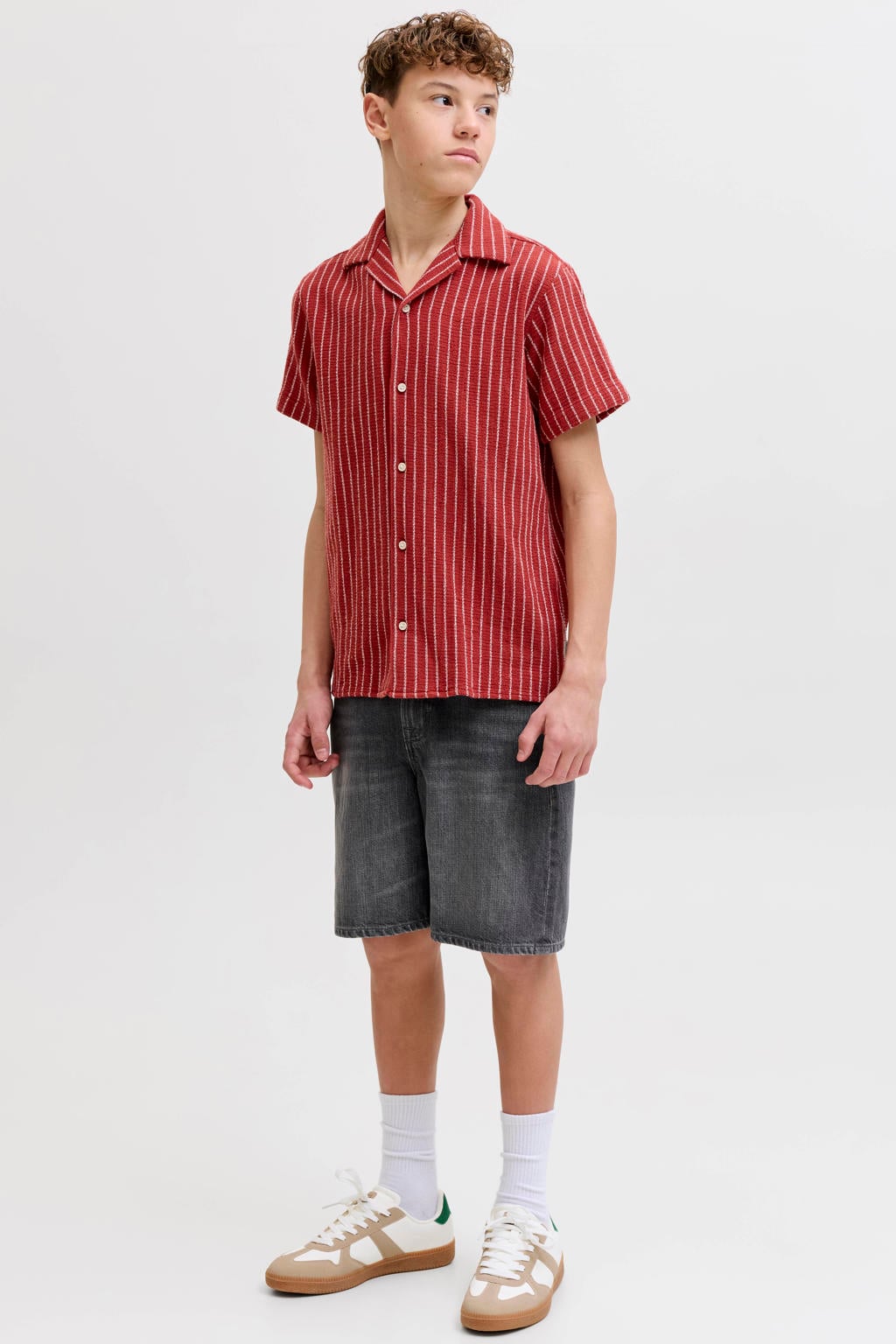Grey denim jongens JACK & JONES JUNIOR short van denim met loose fit, rits- en knoopsluiting en effen