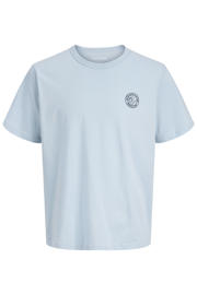 thumbnail: Lichtblauwe jongens JACK & JONES JUNIOR T-shirt van katoen met printopdruk, korte mouwen en ronde hals