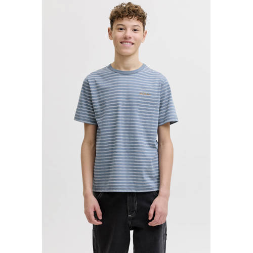 JACK & JONES JUNIOR gestreepte T-shirt blauw Jongens Katoen Ronde hals - maat 176 afbeelding