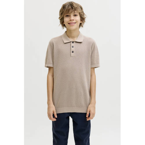 JACK & JONES JUNIOR polo zand fijn gebreid Beige Jongens Katoen Polokraag - maat 140 afbeelding