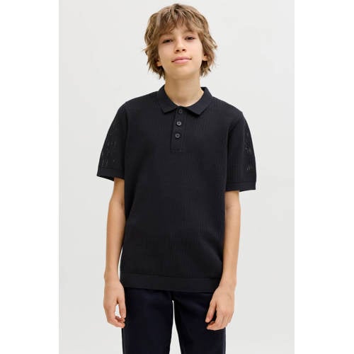 JACK & JONES JUNIOR polo zwart fijn gebreid Jongens Katoen Polokraag Effen - maat 128 afbeelding