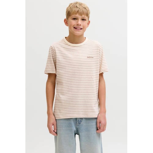 JACK & JONES JUNIOR gestreepte T-shirt beige Jongens Katoen Ronde hals - maat 164 afbeelding