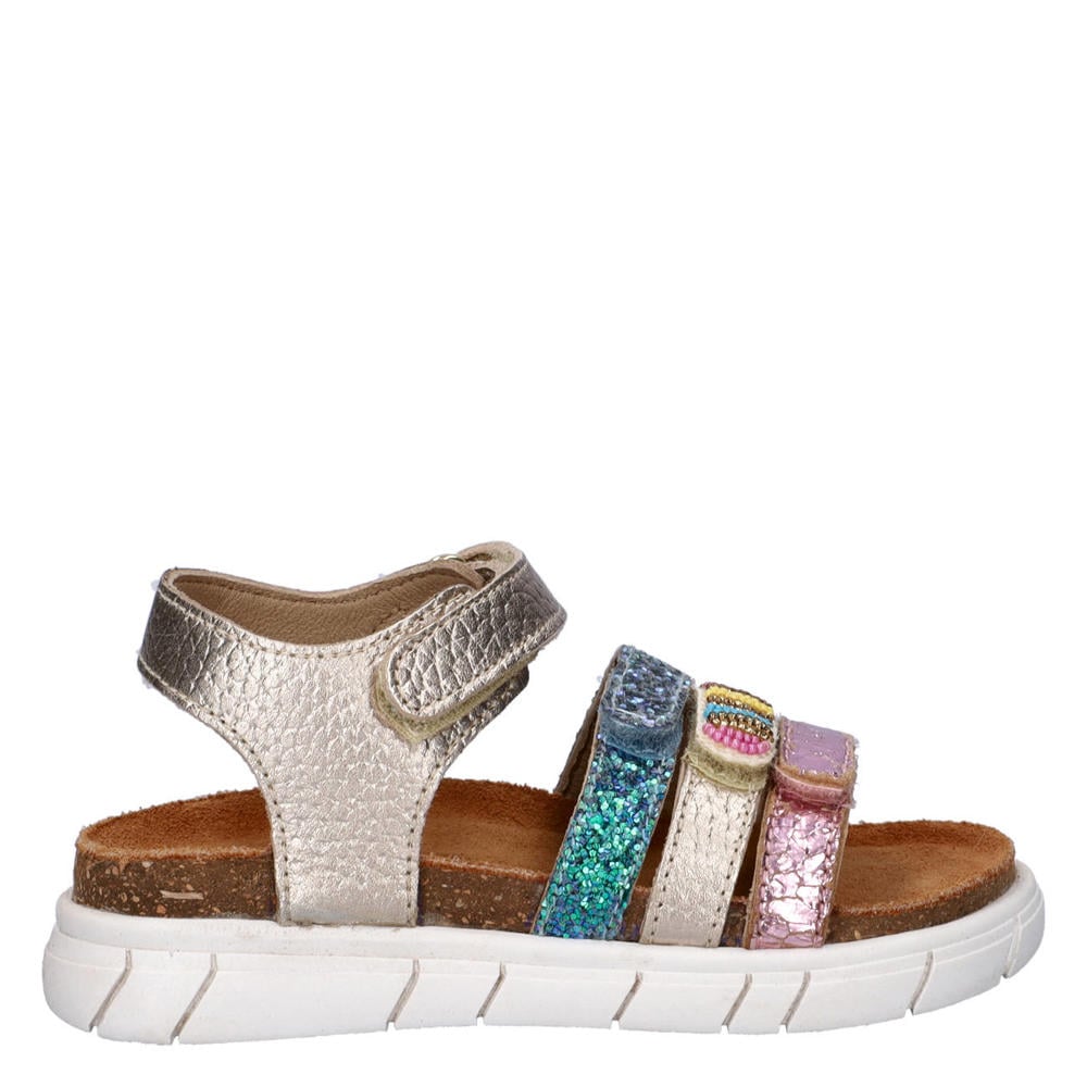 Goud, blauw en roze meisjes Nelson Kids sandalen van imitatieleer met klittenband