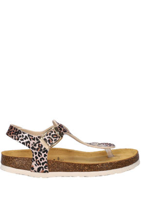 imitatieleren sandalen met panterprint - beige/zwart