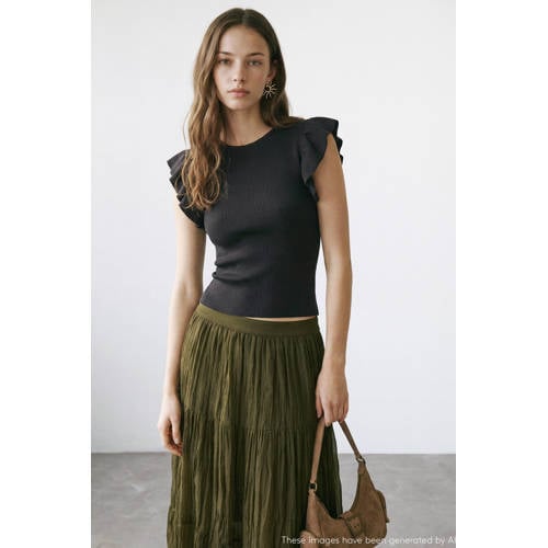 MANGO TEEN T-shirt antraciet Grijs Meisjes Viscose Ronde hals Effen - maat 158(XS) afbeelding