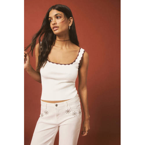 MANGO TEEN cropped top wit rib gebreid Meisjes Viscose Vierkante hals Effen - maat 164(S) afbeelding