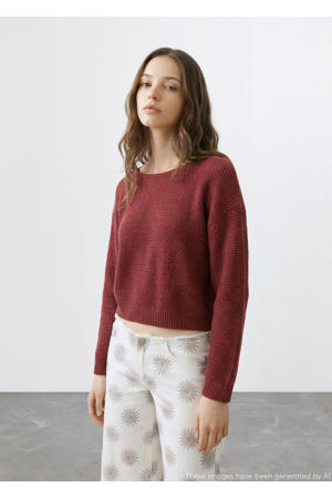 gebreide trui met open rug donkerrood