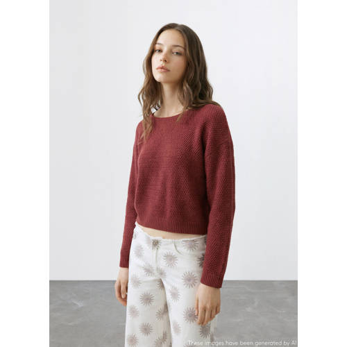 MANGO TEEN gebreide trui met open rug donkerrood Meisjes Katoen Ronde hals - maat 168(M) afbeelding