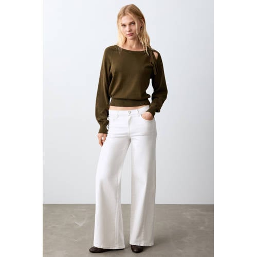 MANGO TEEN wide leg jeans wit Meisjes Stretchdenim Effen - maat 36 afbeelding