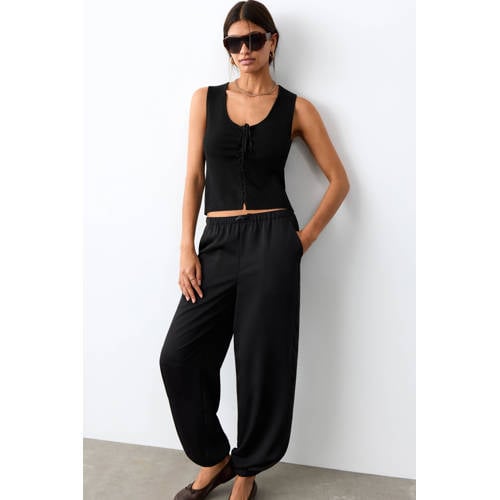 MANGO TEEN top zwart rib gebreid Meisjes Viscose Ronde hals Effen - maat 172(L) afbeelding