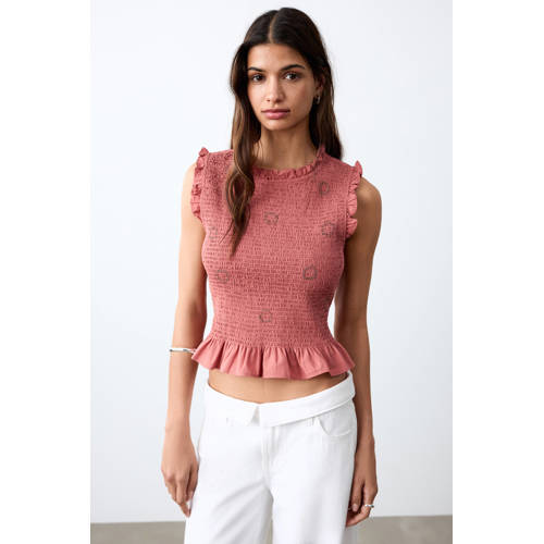 MANGO TEEN peplum top roze Meisjes Katoen Ronde hals Effen - maat 164(S) afbeelding