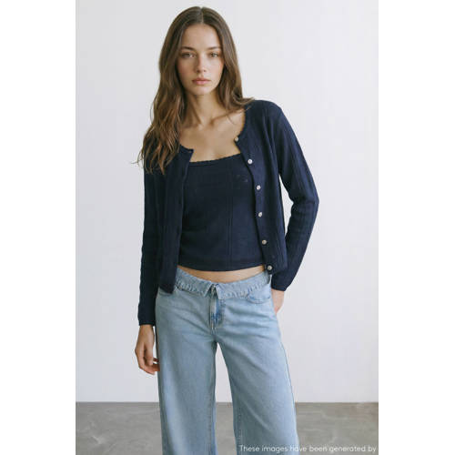 MANGO TEEN vest donkerblauw fijn gebreid Meisjes Katoen Ronde hals Effen