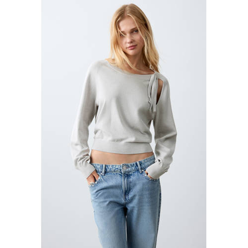 MANGO TEEN gebreide trui grijs Meisjes Katoen Ronde hals Effen - maat 168(M) afbeelding