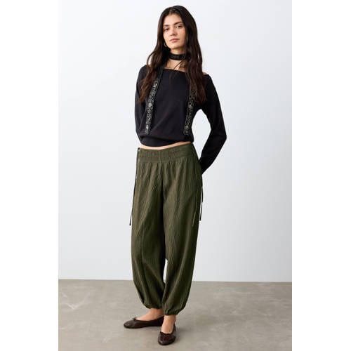 MANGO TEEN casual broek kaki Groen Meisjes Viscose Effen - maat 164(S) afbeelding