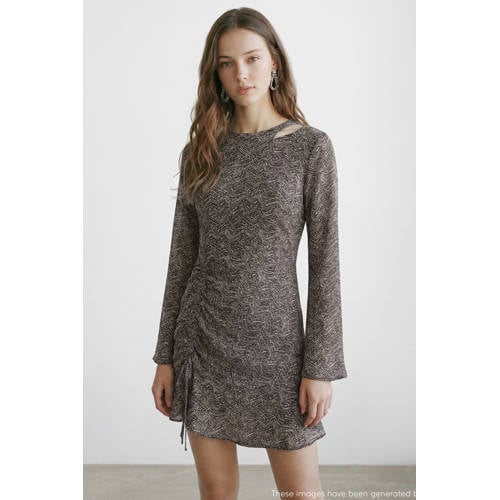 MANGO TEEN korte jurk antraciet Grijs Meisjes Viscose Ronde hals All over print