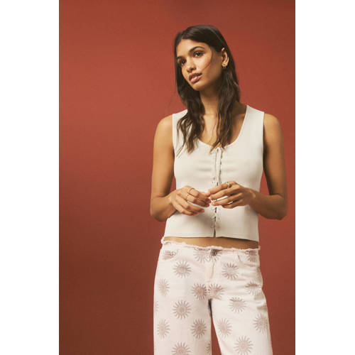 MANGO TEEN top ecru fijn gebreid Meisjes Viscose Ronde hals Effen - maat 152(XXS) afbeelding