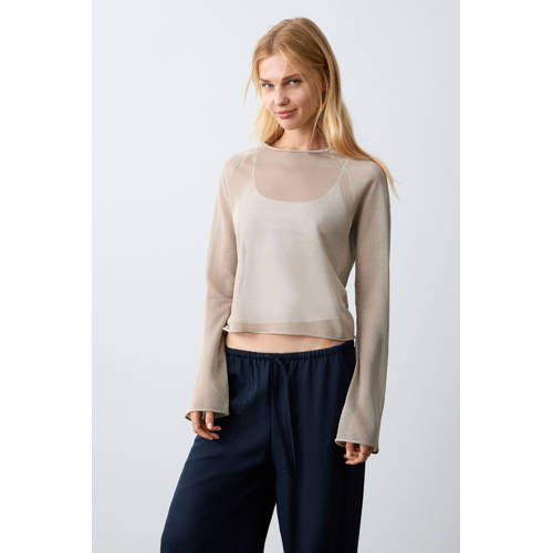 MANGO TEEN trui lichtbruin fijn gebreid Meisjes Viscose Ronde hals Effen - maat 164(S) afbeelding