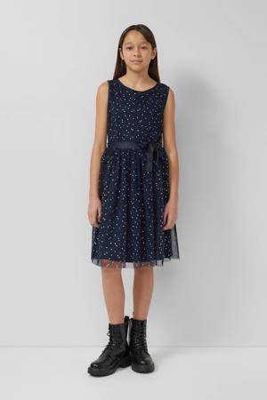 korte jurk met stippen donkerblauw
