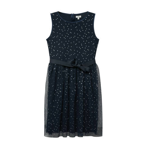 s.Oliver korte jurk met stippen donkerblauw Meisjes Polyester Ronde hals - maat 164 afbeelding