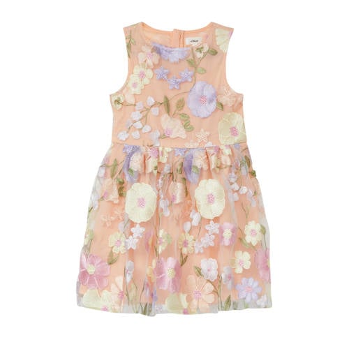 s.Oliver gebloemde A-lijn jurk zalm Roze Meisjes Polyester Ronde hals Bloemen