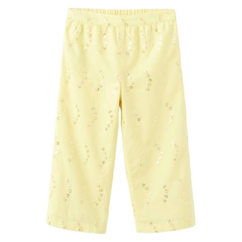 Mango Kids gebloemde casual broek lichtgeel Meisjes Katoen Bloemen - maat 86 afbeelding