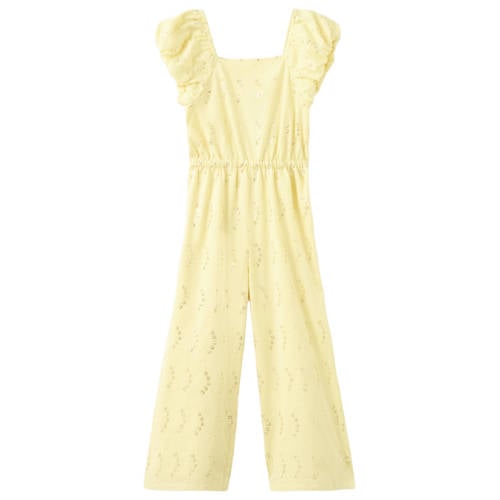 Mango Kids jumpsuit lichtgeel Meisjes Katoen Vierkante hals Effen - maat 128 - pailletten afbeelding