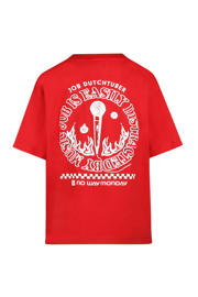 thumbnail: No Way Monday X Job Dutchtuber T-shirt met backprint rood
