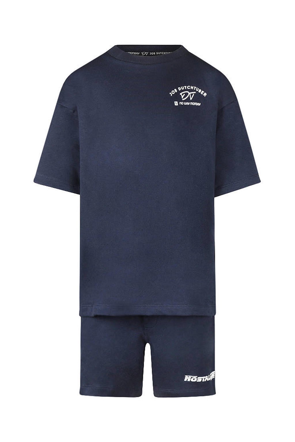No Way Monday X Job Dutchtuber T-shirt + korte broek met backprint donkerblauw