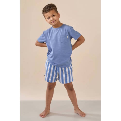 Little Label shortama blauw Pyjama Jongens Stretchkatoen Ronde hals Streep - maat 110/116 afbeelding