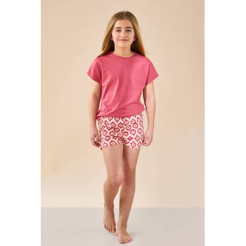 Little Label shortama roze Meisjes Stretchkatoen Ronde hals All over print - maat 122/128 afbeelding