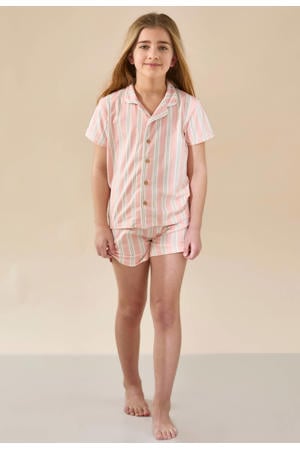 shortama gestreept lichtroze/wit