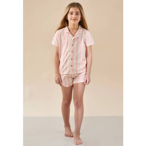 Little Label shortama gestreept lichtroze/wit Pyjama Meisjes Stretchkatoen Klassieke kraag - maat 146/152 afbeelding