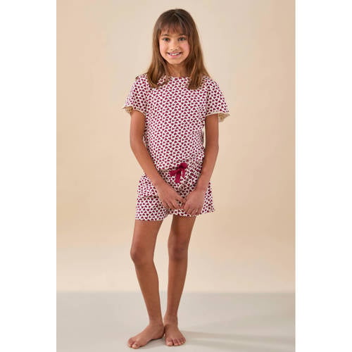 Little Label shortama met hartjesprint rood Pyjama Meisjes Stretchkatoen Ronde hals - maat 110/116 afbeelding