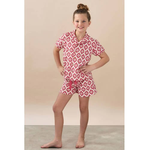 Little Label shortama roze Meisjes Stretchkatoen Klassieke kraag All over print - maat 110/116 afbeelding