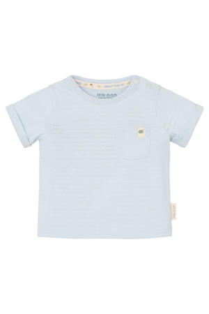gestreept T-shirt met textuur lichtblauw