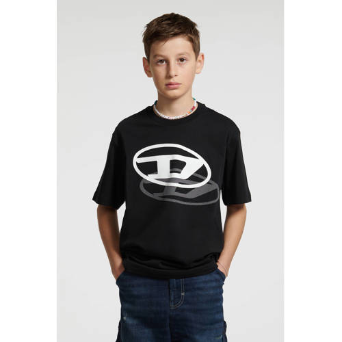 Diesel T-shirt zwart Jongens Katoen Ronde hals Printopdruk - maat 140 afbeelding