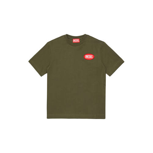 Diesel T-shirt olijfgroen Jongens Katoen Ronde hals Effen - maat 152 afbeelding