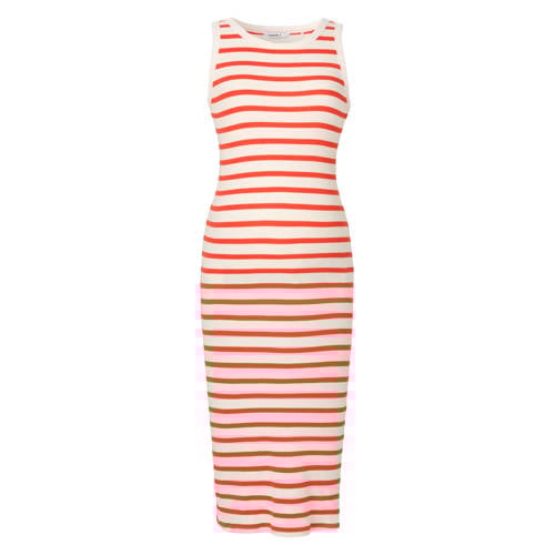 Noppies maternity gestreepte zwangerschaps- en voedings zomerjurk fijn gebreid koraalrood Dames Katoen Ronde hals