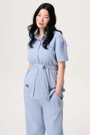 zwangerschaps- en voedings blouse lichtblauw