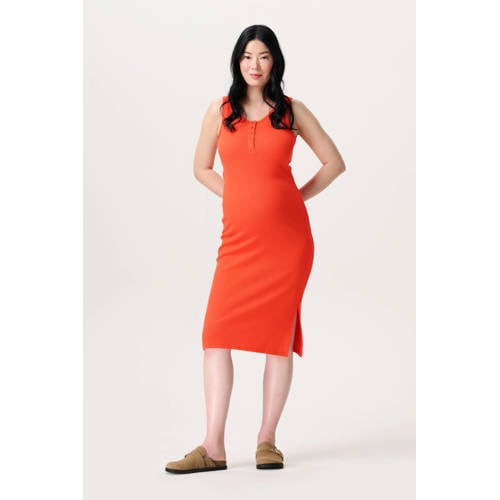 Noppies maternity zwangerschaps- en voedings zomerjurk koraalrood Dames Katoen V-hals - maat XL afbeelding
