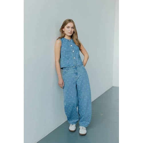 Sofie Schnoor girls high waist barrel jeans medium blue denim Blauw All over print - maat 140 afbeelding