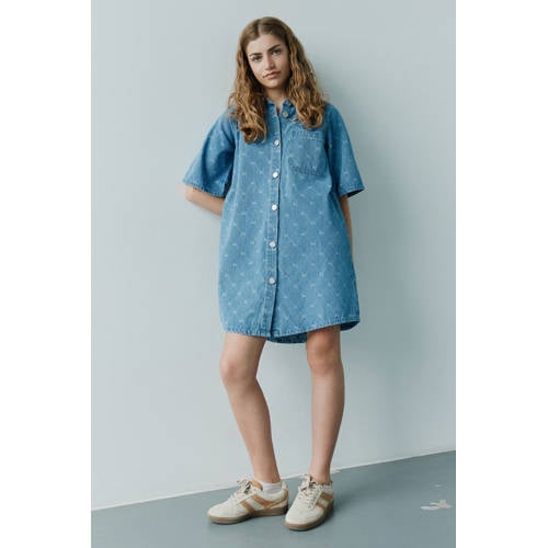 Sofie Schnoor girls denim spijkerjurk medium blue denim Blauw Meisjes Katoen Klassieke kraag
