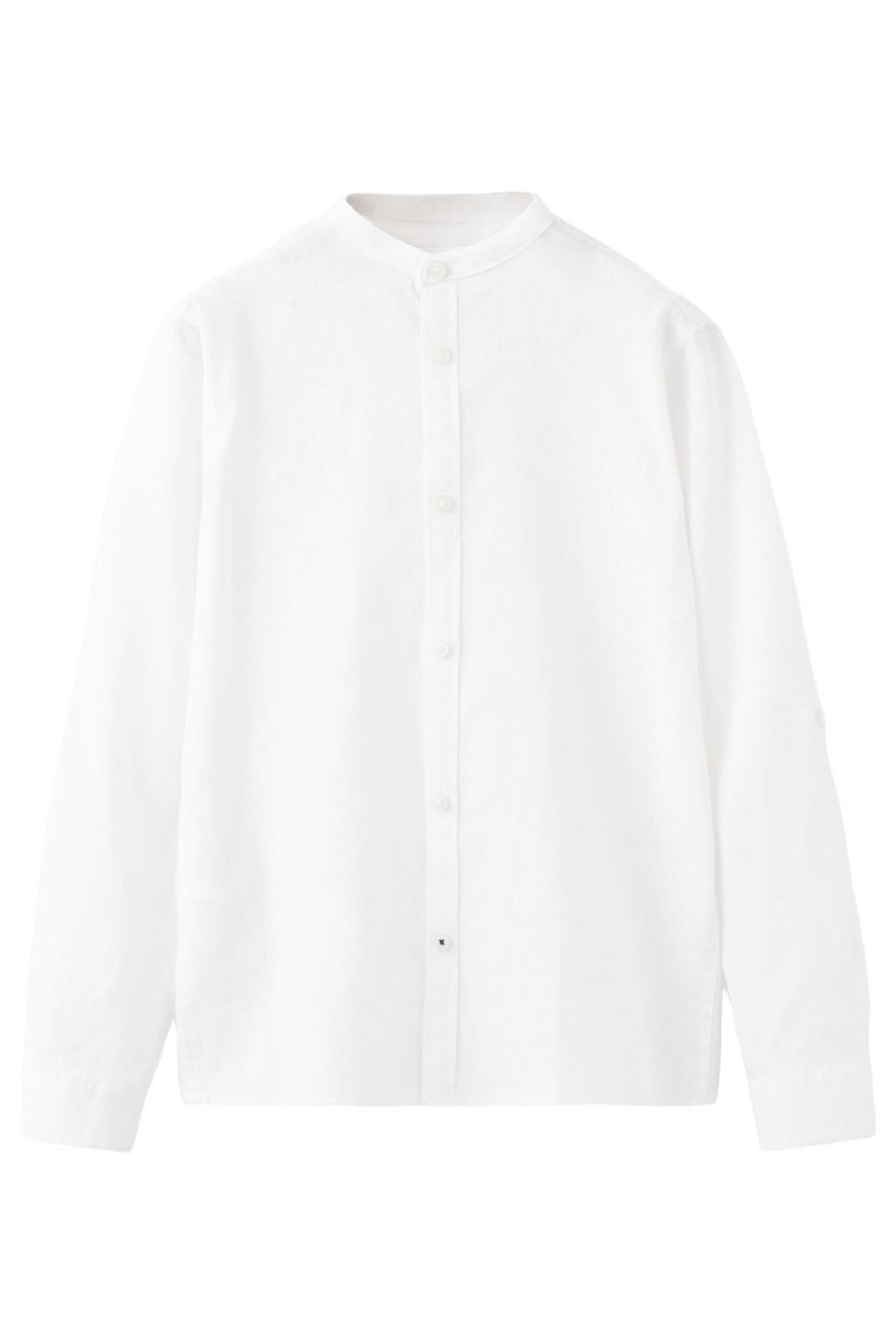 Witte jongens Mango Kids linnen overhemd met effen, lange mouwen, ronde hals en knoopsluiting